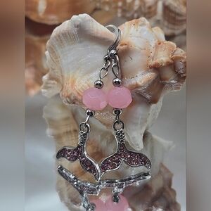 Silver and Pink Mermaid Tail Earrings